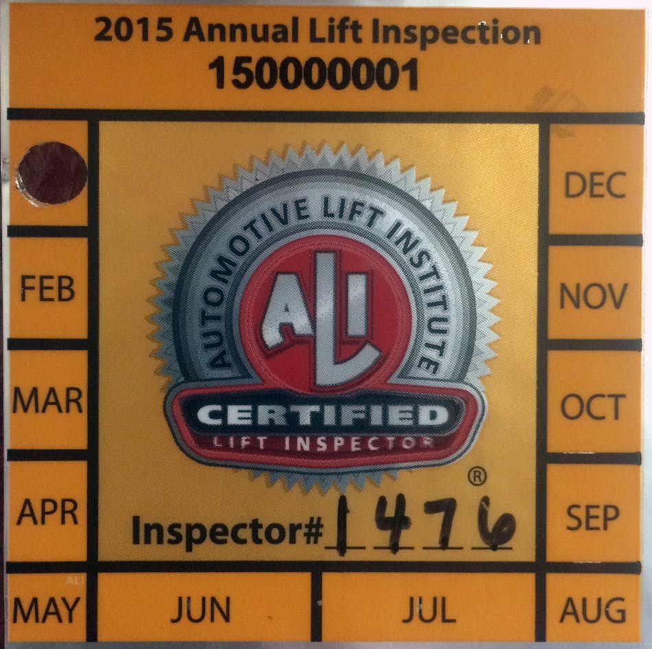 2015 Ali Inspection Label