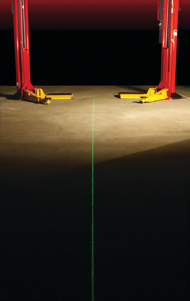 Technicians can quickly position a vehicle on the lift with the patent-pending Spotline&trade; laser sptting guide.
