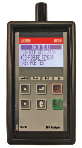 The ATEQ VT55 OBD TPMS tool can program all OE and several aftermarket TPMS sensors. For more information on this tool, go to VehicleServicePros.com/10630381