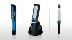 (left to right) Philips LED Penlight, Rechargeable LED Inspection Lamp, and LED Inspection Lamp with 32.8 ft. cable. (left to right) Philips LED Penlight, Rechargeable LED Inspection Lamp, and LED Inspection Lamp with 32.8 ft. cable.
