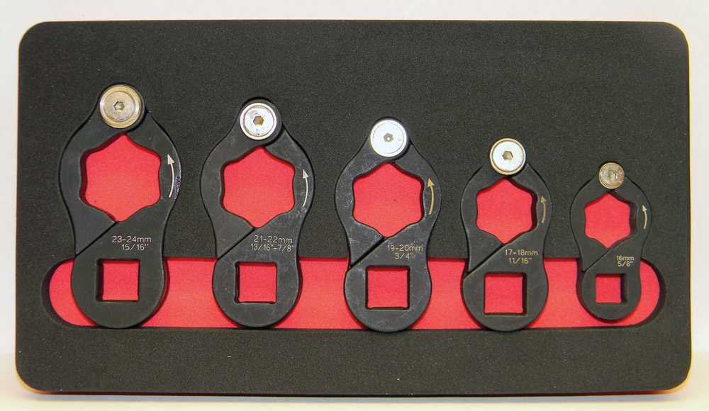 The AGS Hexforce Wrap-Around Wrench Set, in foam packaging.