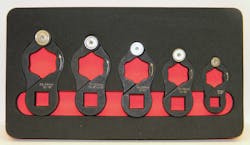 The AGS Hexforce Wrap-Around Wrench Set, in foam packaging. The AGS Hexforce Wrap-Around Wrench Set, in foam packaging.