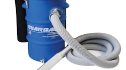 Guardair&apos;s Mac Vac pneumatic vacuum can be mounted to any vertical surface, saving space in the shop.