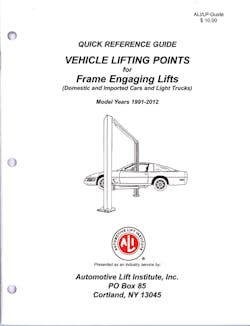 The Automotive Lift Institute offers an updated 2012 ALI Lift Point Guide.