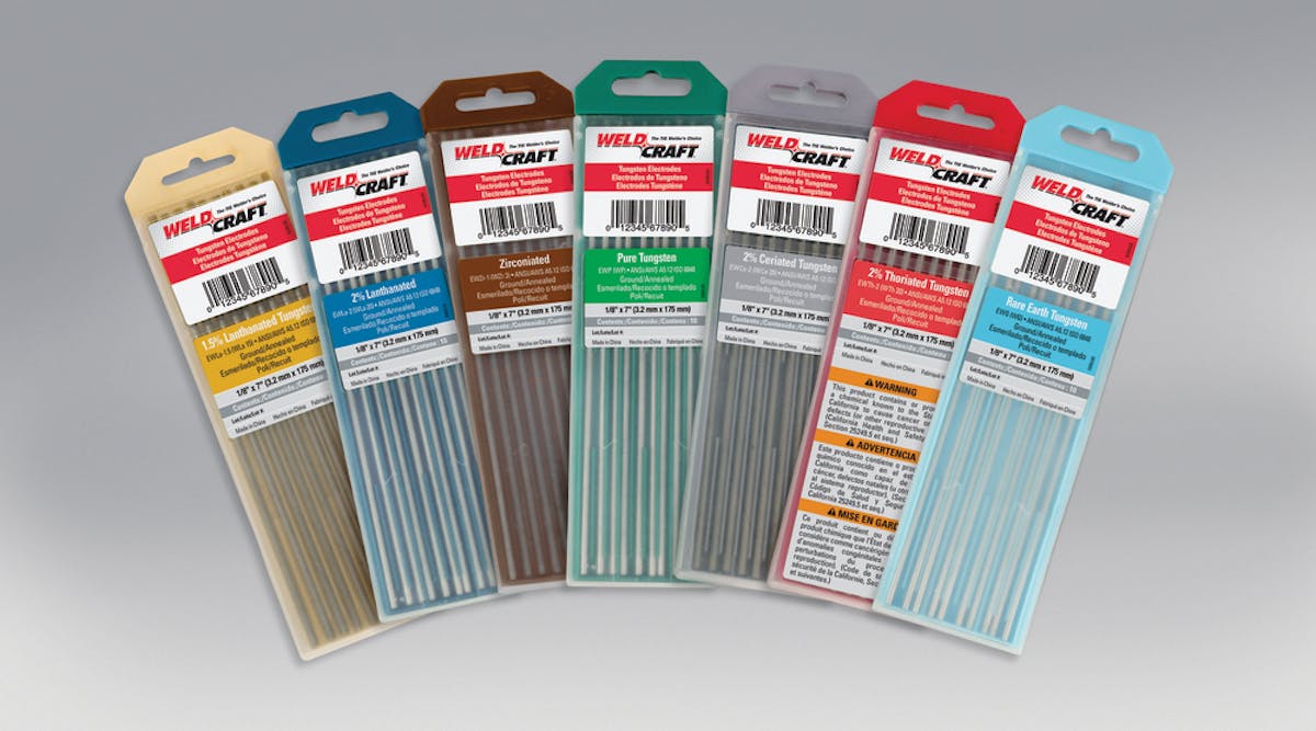 With the addition of 2 percent lanthanated and zirconiated, Weldcraft now offers seven types of premium tungsten electrodes.