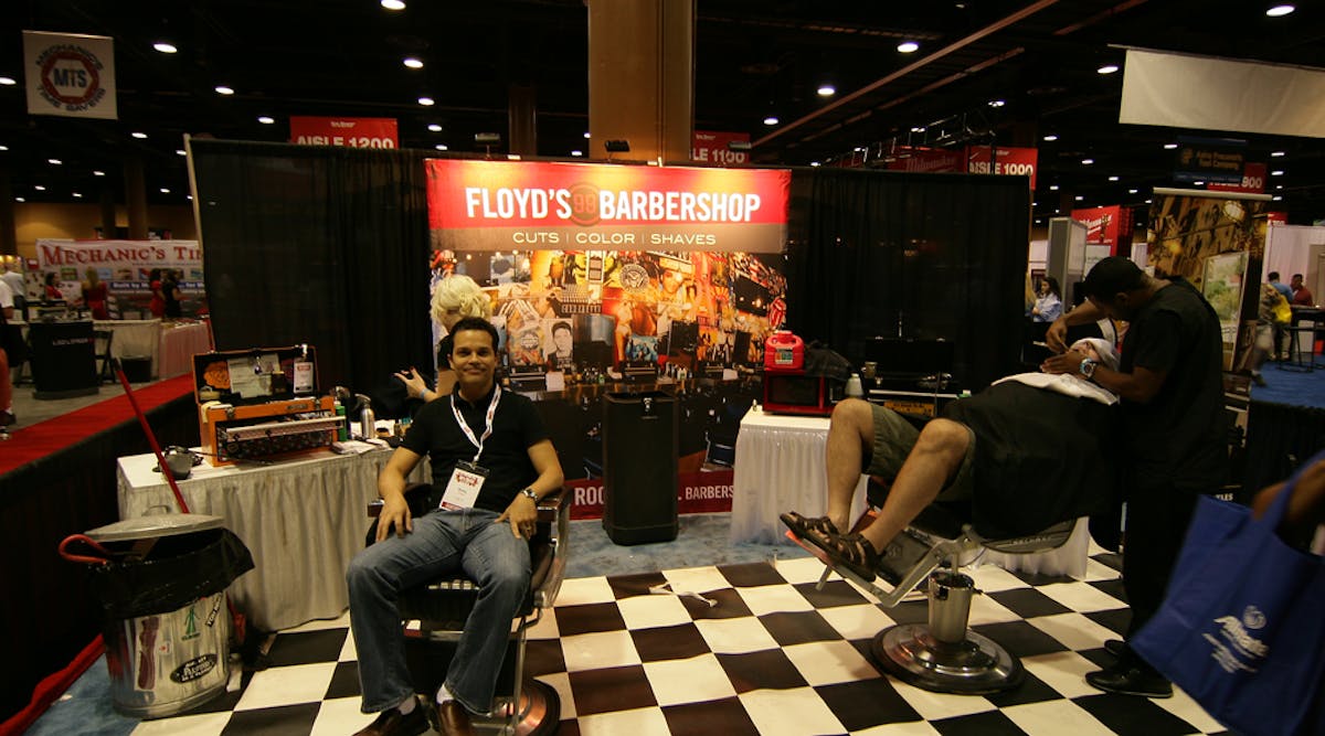 Floyd&apos;s Barber Shop was open on the show floor.