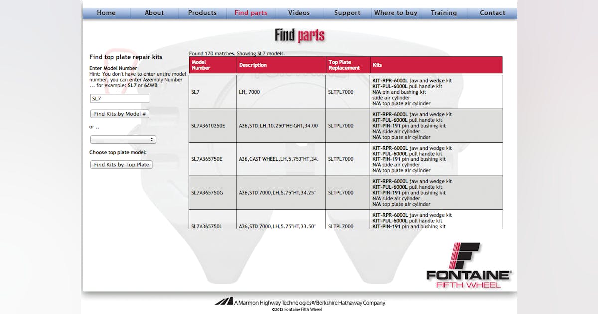 New Fontaine fifth wheel replacement parts app | Vehicle Service Pros