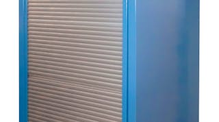 Storage wall system with aluminum tambour door