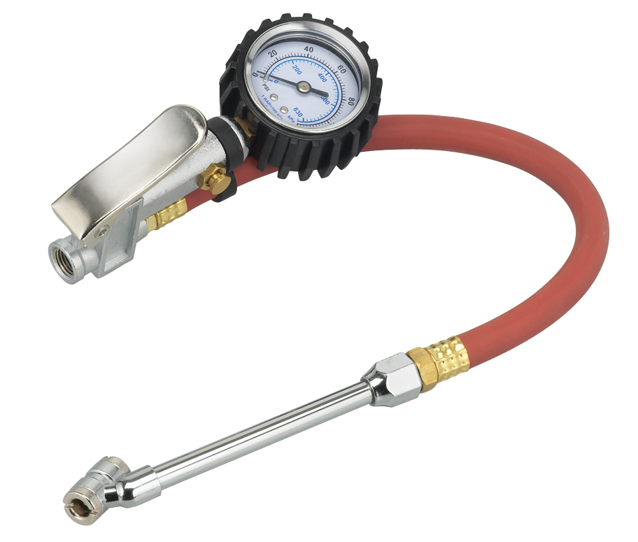 Tire inflator with dial gauge