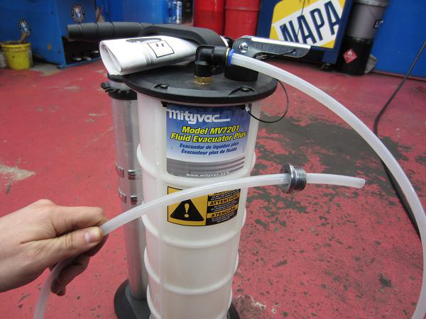 MityVac No. MV7201 modified to service new VW transmissions.