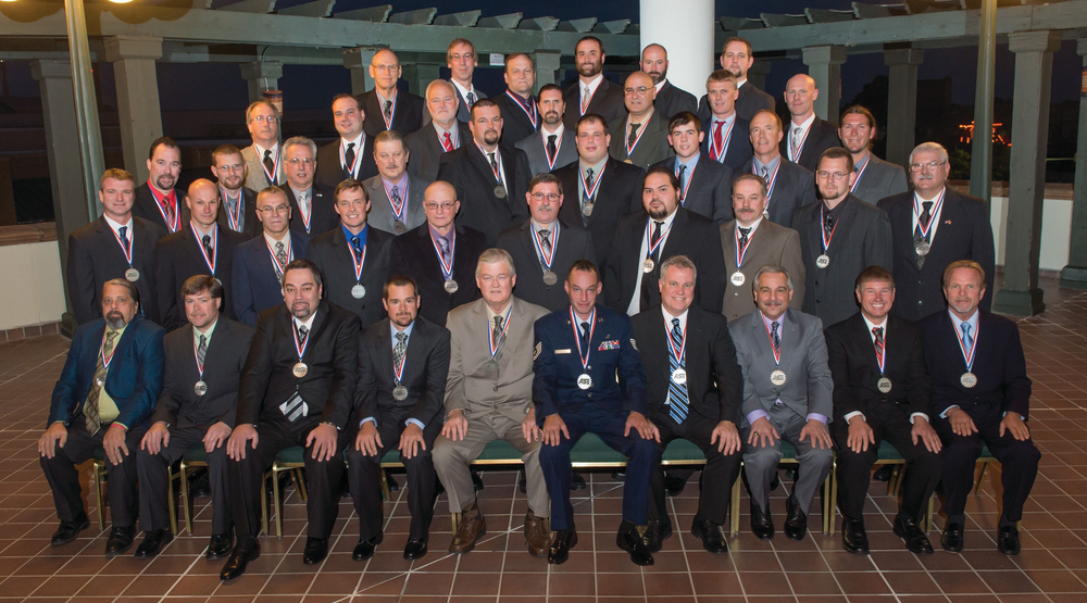 Back row: George Brooks, Ed Rice, Albert Fogle, Jesse Gordon, Rob Heidrick, William Goodfellow; 4th Row: Will Mackey, Chris Roberts, Michael Steele, Ray McCall, Frank Messina, Stephen Selman, Kevin Morandi; 3rd Row: Gary Wilson, Eric Dunlap, Neal Cummings, Mark Armstrong, Tommie Young, Seth Desjarlais, Brent Horner, Brett Conner, Kyle Drinkuth; 2nd Row: Jeff Shoemaker, Rylan Kligora, Paul Robichaud, Tod Wirth, Gene Coleman, Ed Hensley, Chris Fryar, Chris Beasley, Jay Schick, Glenn Kenney; 1st Row: Charlie Bourne, Bob Kaiser, Sevan Garabedian, Fred Pinkney, Dan Stevenson, Sgt. Jared Calvin, Dan Fuller, Curt Silver, Mark Calzia, George Collins.