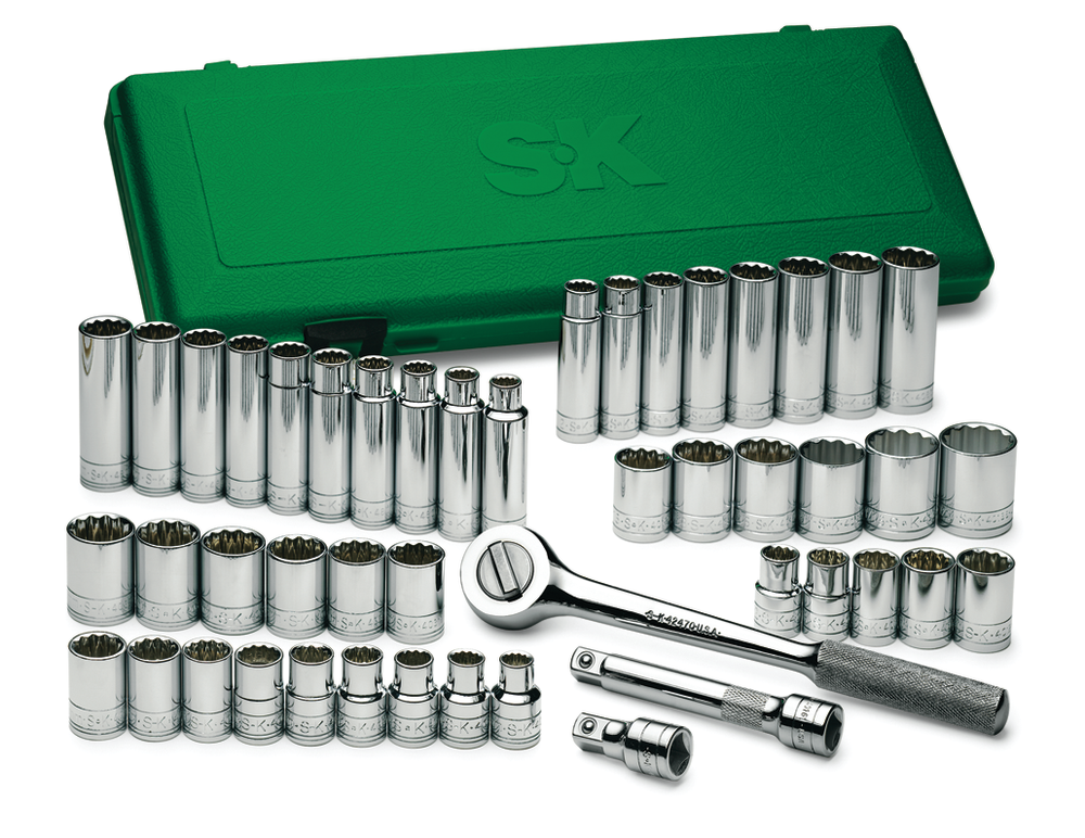 SK 4050 1/2-Inch Drive 6 Point Standard and Deep Fractional High Visibility Impact Socket Set 17 Piece 