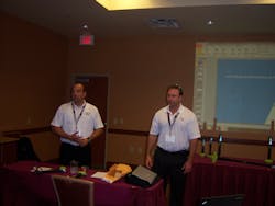 John Cella, left, and Steve Kaplan describe the benefits of the BASH hammers. John Cella, left, and Steve Kaplan describe the benefits of the BASH hammers.