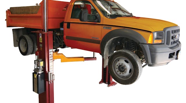 Two-post lifts such as this one from Mohawk Lifts give good under-vehicle access.