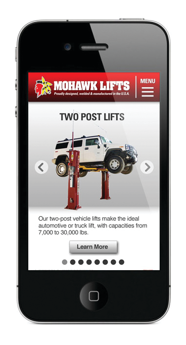 Mobile Version of the Mohawk lifts website