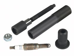 The OTC Ford Spark Plug Removal Kit is specially designed to lock on the protruding hex head of a broken spark plug and utilizes a collet assembly that locks onto the top of the spark plug.