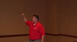 Daniel Jonke explains new cordless power technology during the Ace Tool Co. national dealer expo. Daniel Jonke explains new cordless power technology during the Ace Tool Co. national dealer expo.