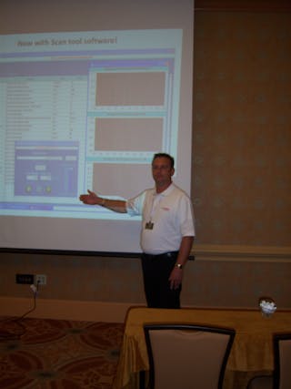 Scott McEwen of Bosch Automotive explains the growing market for DPF during the ISN Tool Dealer Expo in Orlando, Fla.