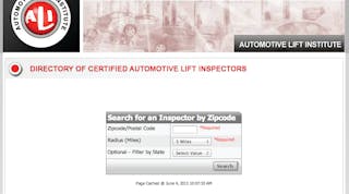 Vehicle lift owners can find ALI Certified Lift Inspectors who are qualified to perform annual lift inspections through the Automotive Lift Institute&rsquo;s new online database at www.autolift.org/inspectors.php.