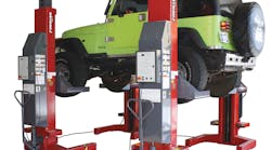 The gold &apos;ALI Certified/Validated by ETL&apos; label on this Forward Lift FCH4 mobile column lift signifies that the lift has been third-party tested and certified to meet ANSI-ALI ALCTV safety standards.