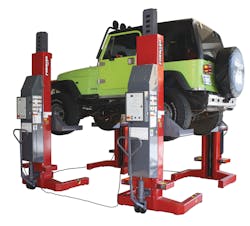 The gold 'ALI Certified/Validated by ETL' label on this Forward Lift FCH4 mobile column lift signifies that the lift has been third-party tested and certified to meet ANSI-ALI ALCTV safety standards. The gold 'ALI Certified/Validated by ETL' label on this Forward Lift FCH4 mobile column lift signifies that the lift has been third-party tested and certified to meet ANSI-ALI ALCTV safety standards.