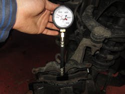 Passenger's side brake pressures hit a peak of about 1,400 psi. After a new brake hose they were able to go to about 1,900 psi. Passenger's side brake pressures hit a peak of about 1,400 psi. After a new brake hose they were able to go to about 1,900 psi.