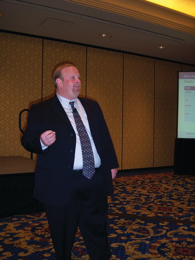 Michael Loth of Robert Bosch LLC talks about stop/start technology at a seminar during the last AAPEX convention.