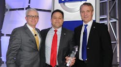 Nacarato Volvo Vice President Joe Nacarato (center) receives the 2013 Volvo Trucks North American Dealer of the Year from (left) Terry Billings, Volvo Trucks vice president &ndash; business development and (right) G&ouml;ran Nyberg, president, Volvo Trucks North American Sales &amp; Marketing.
