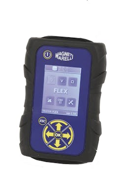 The Flex from Magneti Marelli has a built-in, two-channel high speed oscilloscope and multimeter. The Flex from Magneti Marelli has a built-in, two-channel high speed oscilloscope and multimeter.