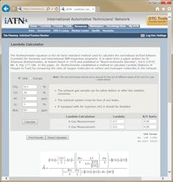 Fig. 1: The iATN Lambda calculator indicates the engine is running a little lean at 1.012. Fig. 1: The iATN Lambda calculator indicates the engine is running a little lean at 1.012.