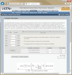Fig. 1: The iATN Lambda calculator indicates the engine is running a little lean at 1.012.