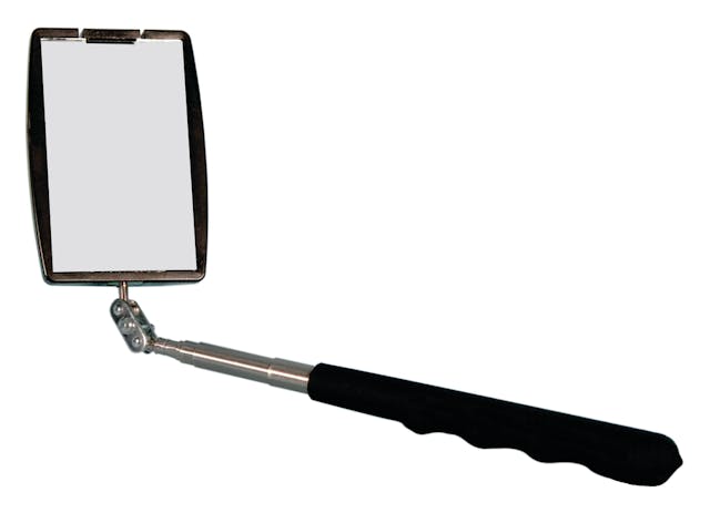 The Ullman HTK-2 Telescopic Rectangular Inspection Mirror will find accumulated dust. For information on this tool, go to VehicleServicePros.com/11291892.