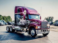 This Mack Pinnacle Rawhide edition features custom graphics honoring the sacrifices of American military personnel and promoting the Wounded Warrior Project. This Mack Pinnacle Rawhide edition features custom graphics honoring the sacrifices of American military personnel and promoting the Wounded Warrior Project.