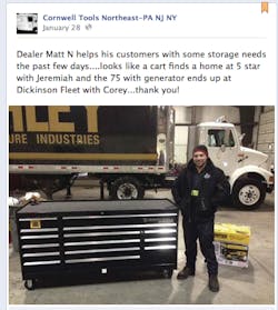 A distributor finds it helpful to spread the good news on Facebook when a customer buys a toolbox. A distributor finds it helpful to spread the good news on Facebook when a customer buys a toolbox.