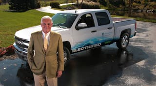 Bob Lutz, former vice chairman of General Motors, shown here with an electrified version of the Chevy Silverado by VIA Motors, takes on the role of the company&rsquo;s chairman.