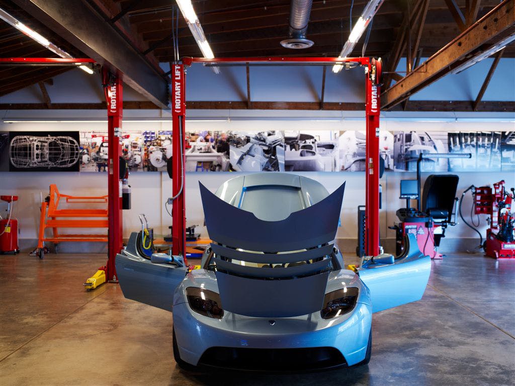 Rotary Lift has installed its battery-operated, 2-post lift in Tesla Motors centers.
