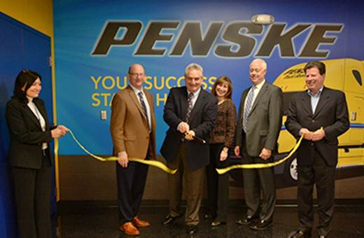 From left is UTI campus director of operations Rosangela Dempster and campus president Bob Kessler; Penske leaders Bill Jacobelli, senior vice president of maintenance; Jen Sockel, senior vice president of administration; Ken Hurley, senior vice president of human resources and Jack Gallagher, senior vice president of the Northeast region.