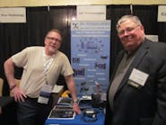 Greg Potter of DG Technologies, left, welcomes Charlie Gorman of ETI to his booth at the 2014 Tool Tech Product Showcase.