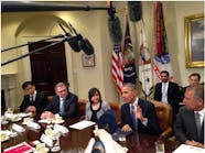 : Hankook Tire America Corp. President Byeong Jin Lee (left) meeting with President Obama at the White House for a SelectUSA Roundtable on investing in America.