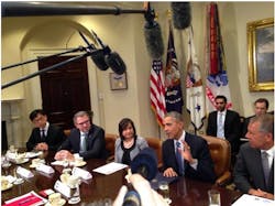 : Hankook Tire America Corp. President Byeong Jin Lee (left) meeting with President Obama at the White House for a SelectUSA Roundtable on investing in America. : Hankook Tire America Corp. President Byeong Jin Lee (left) meeting with President Obama at the White House for a SelectUSA Roundtable on investing in America.