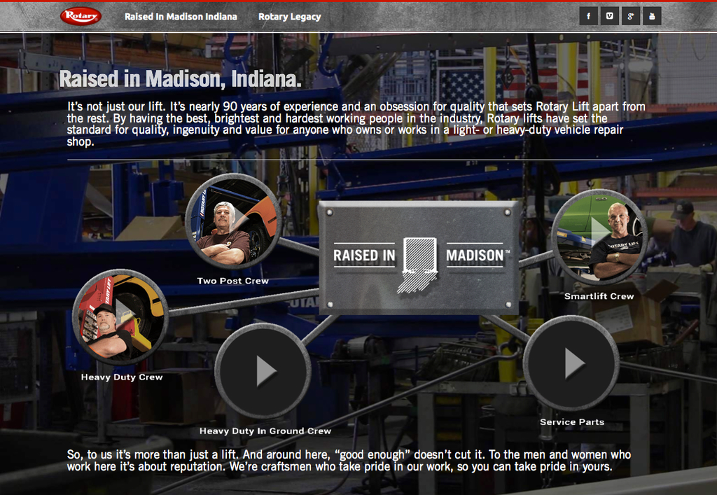 Rotary Lift&rsquo;s new Raised in Madison campaign features some of the hundreds of employees that build and support the company&rsquo;s vehicle lifts in Madison, Ind.