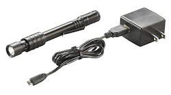 The 6.15&apos;, 1.9 oz Streamlight Rechargeable Stylus Pro USB ncludes a USB recharging port, accessed by sliding back a water-resistant sleeve.