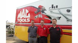 All three distributors &ndash; Dwayne Melnyk (left), Stacey Bleile (center) and Jim Bleile (right) &ndash; all run separate routes, as part of Stacey&rsquo;s full Mac Tools franchise in Calgary, Alberta.