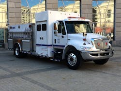 This state-of-the-art truck offers a vehicle mounted water purification treatment system, fire-fighting capabilities and a mobile medical unit.