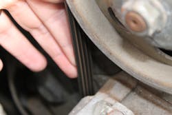 A view of the correct serpentine belt tension.