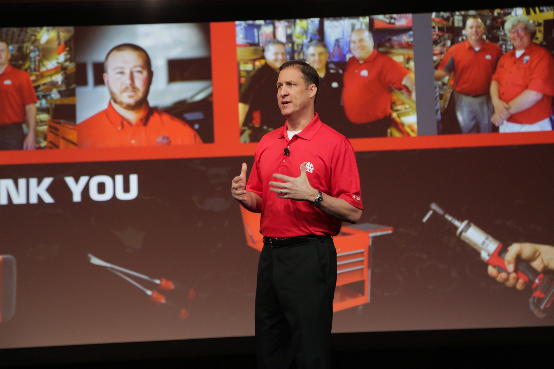 Mac Tools President Brett Shaw speaks to attendees at the opening kick-off of the 2015 Mac Tools Tool Fair.