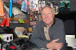 This corner desk near the walk-through cab of the truck allows Fyler to stay out of the way of his customers, so they can browse the truck. This corner desk near the walk-through cab of the truck allows Fyler to stay out of the way of his customers, so they can browse the truck.