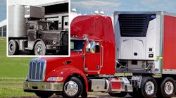 This year marks the 75th anniversary of Carrier truck refrigeration innovation and the 45th anniversary of the Carrier Transicold brand. Shown is a vintage Carrier trailer refrigeration unit contrasted with a modern high-performance X4 series unit from Carrier Transicold.