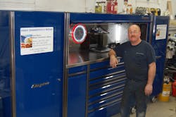 Dave Bonci stands next to his custom Snap-on toolbox. Dave Bonci stands next to his custom Snap-on toolbox.