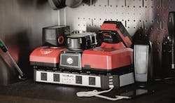 Tech-Life&apos;s The Grid not only helps technicians keep power tools organized, but it also provides additional power outlets and USB plugins where power is typically in short supply, according to Tech-Life&apos;s Nick Mazza (photo 2 of 2). Photo courtesy of Tech-Life.